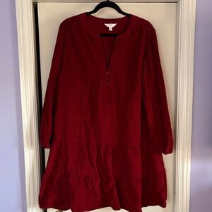 Burgundy Corduroy Long-Sleeve Tiered Dress